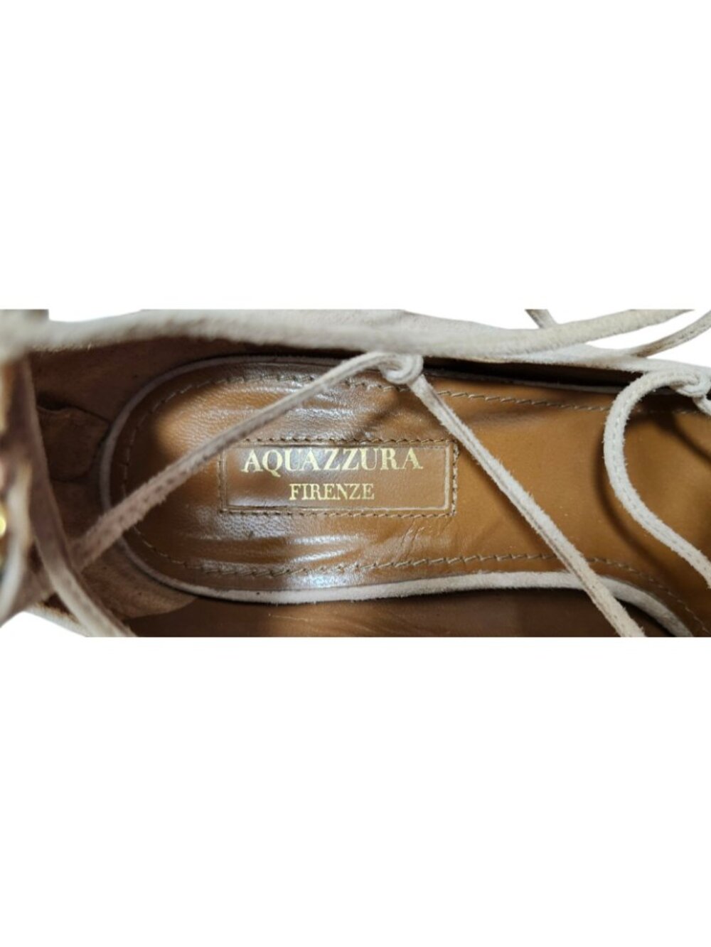 Aquazzura Wild Thing Fringe Suede Lace Up Block Heel Pumps Beige EU 36.5 US 6 - Picture 10 of 12